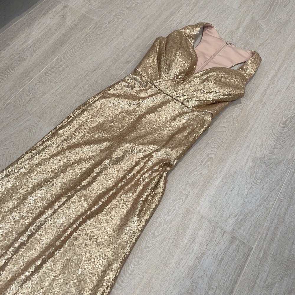 Bari Jay Gold Sequin Sleeveless Mermaid Wedding Dress